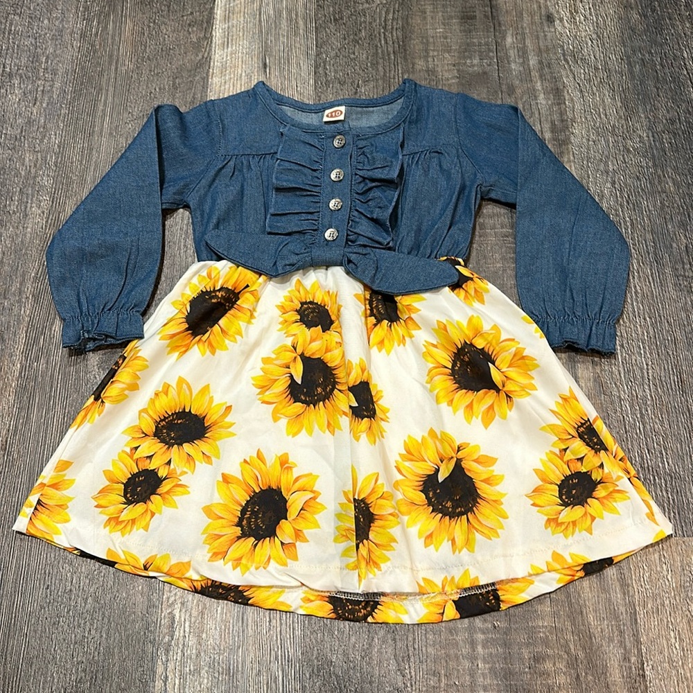 Girls’ Denim & Sunflower Dress - 4T